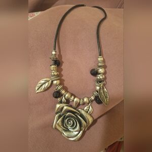 Bronze Rose Pendant Necklace Statement‎ Piece